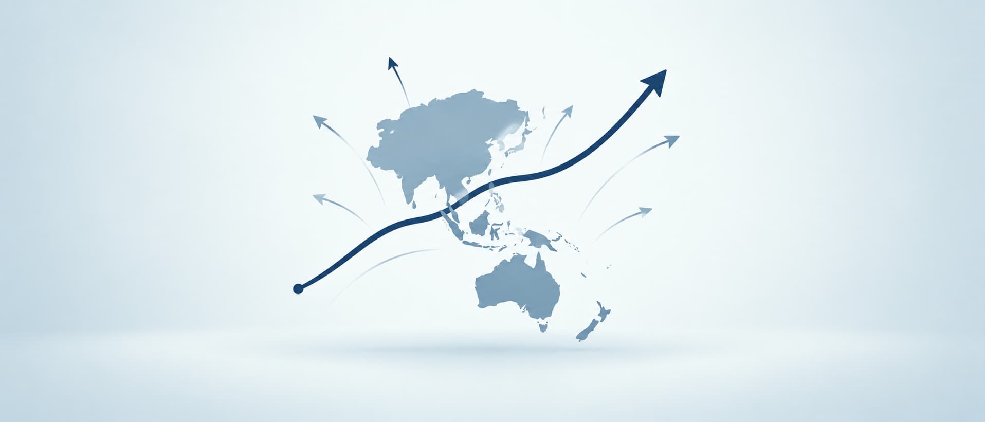Rising arrow across a map of Asia and Australia, for Asia-Pacific medical tourism market growth