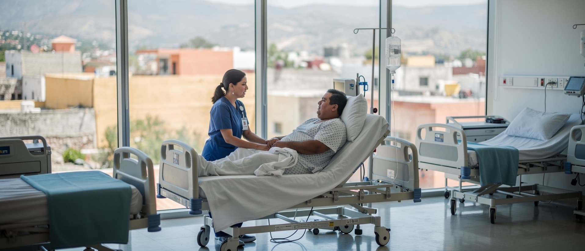Bariatric ward with empty beds and one patient, for GLP-1 drugs replacing gastric sleeve surgery
