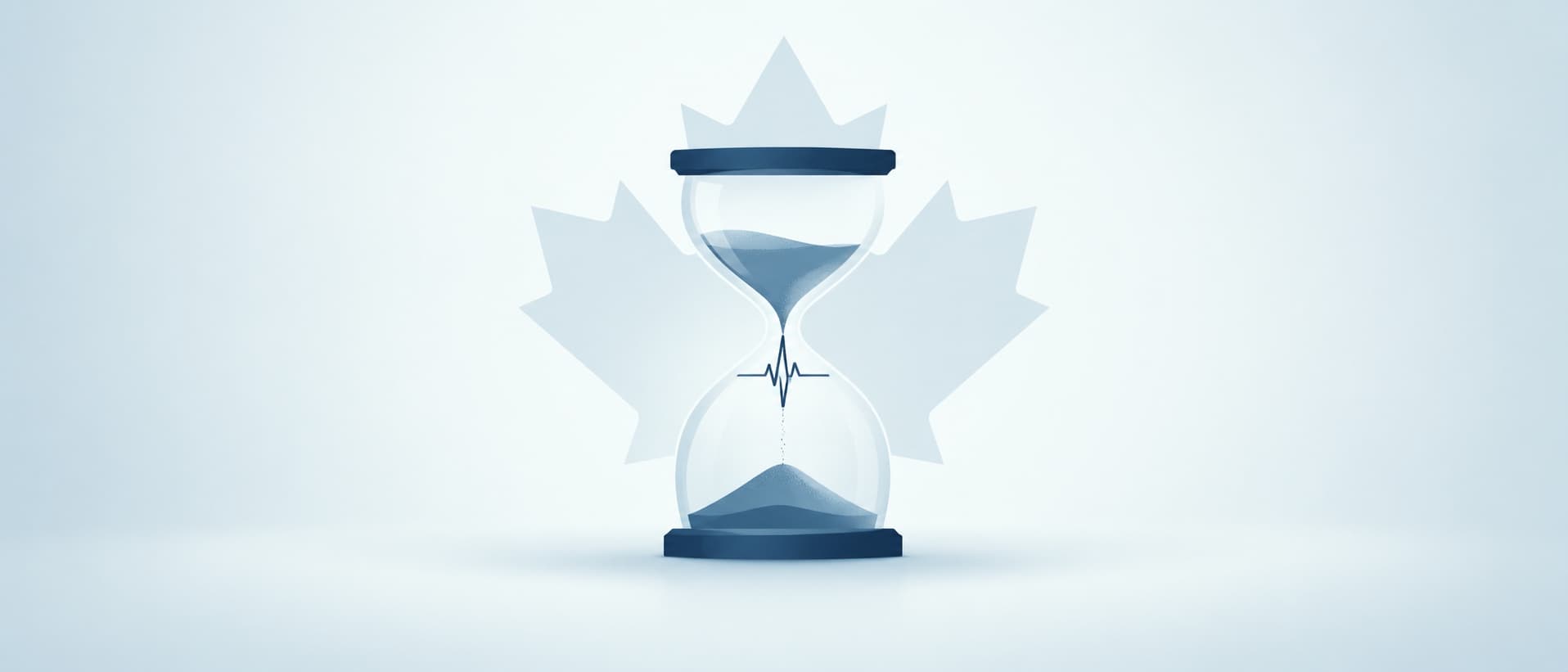 Hourglass with a heartbeat line over a maple leaf, for patients who died on Canada's medical wait lists
