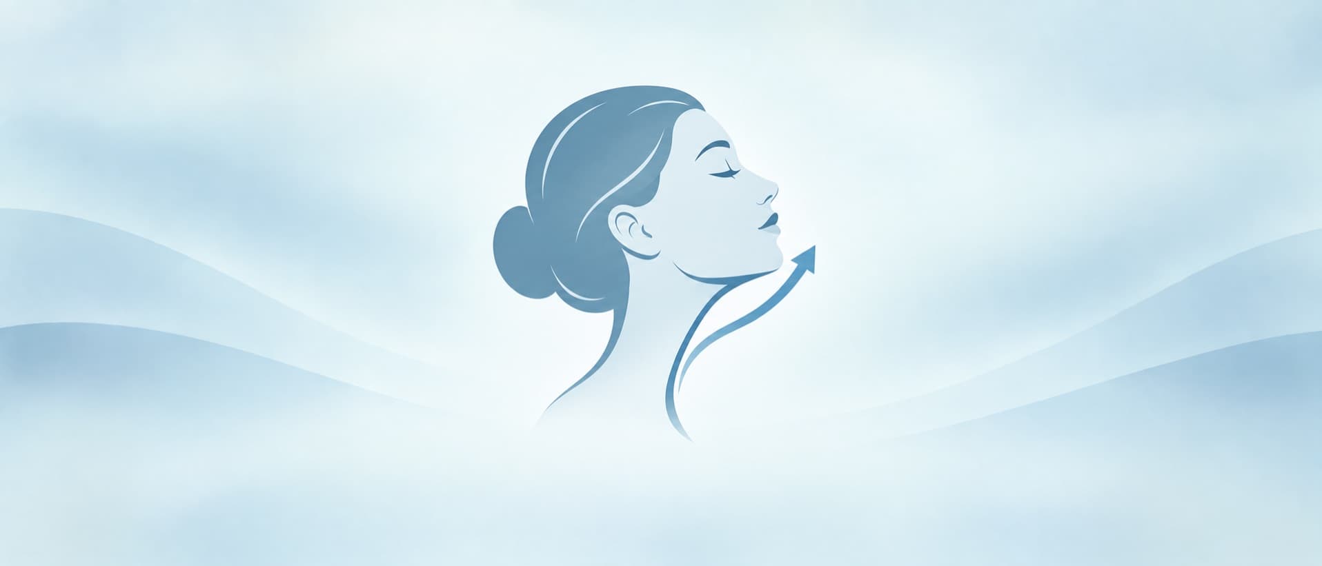 Woman's profile with an arrow lifting along the jaw and neck, for facelift and neck lift cost