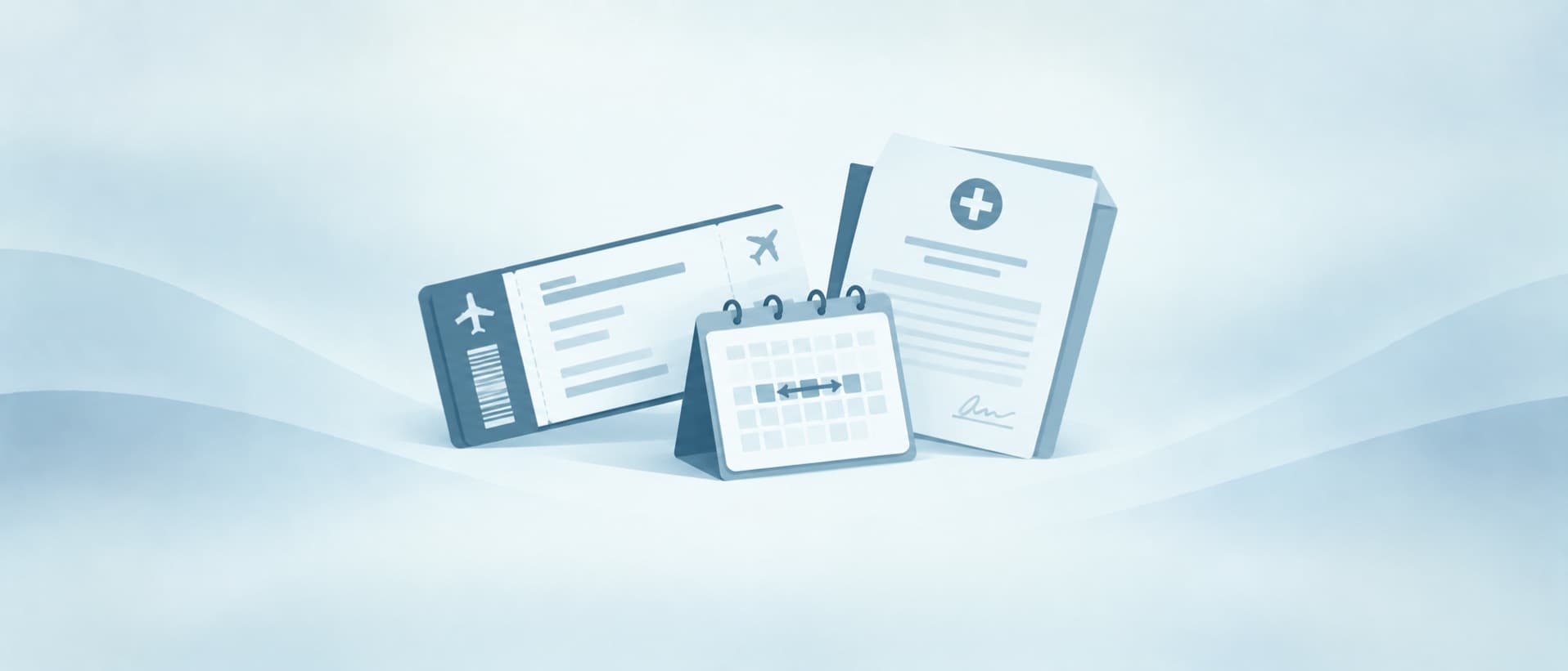 Boarding pass, calendar and signed fit to fly certificate, for flying after surgery