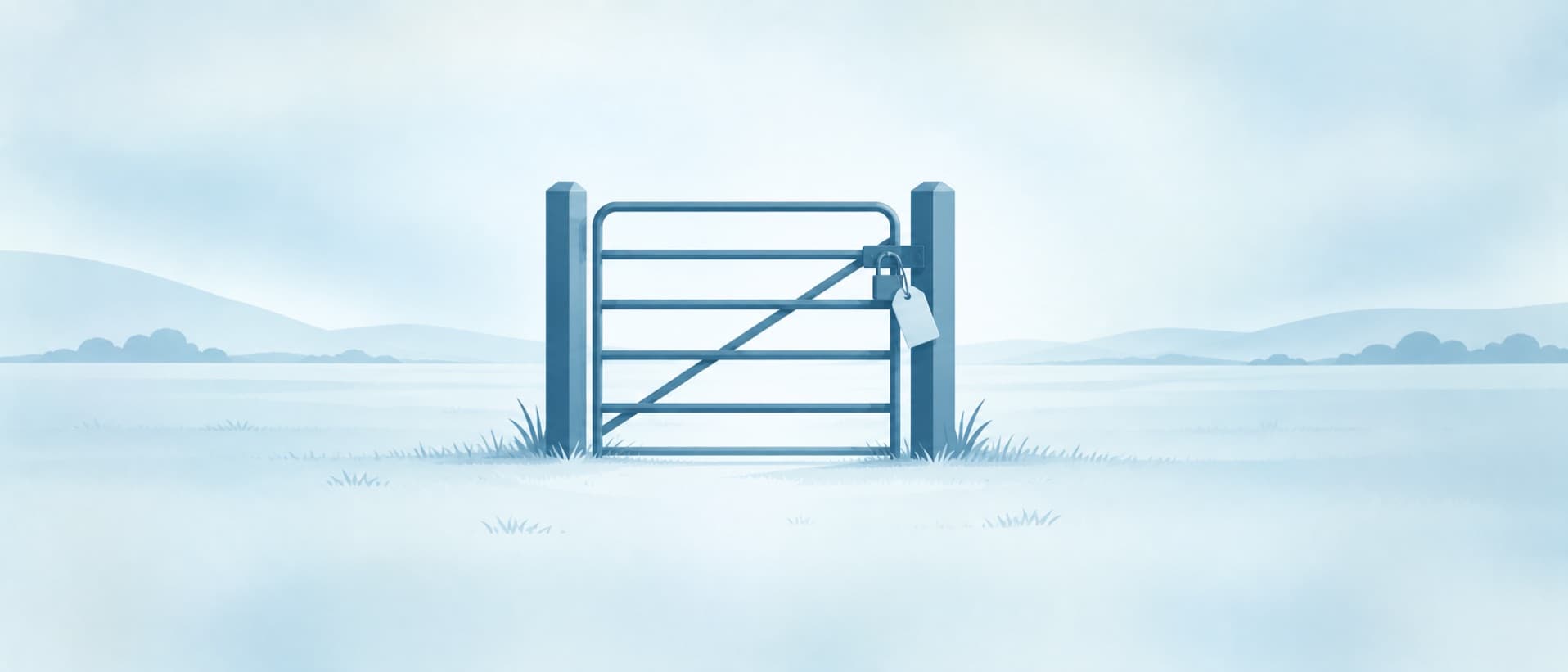 Locked gate in an open field with a price tag on its latch, for male breast reduction cost and the NHS BMI cut-off