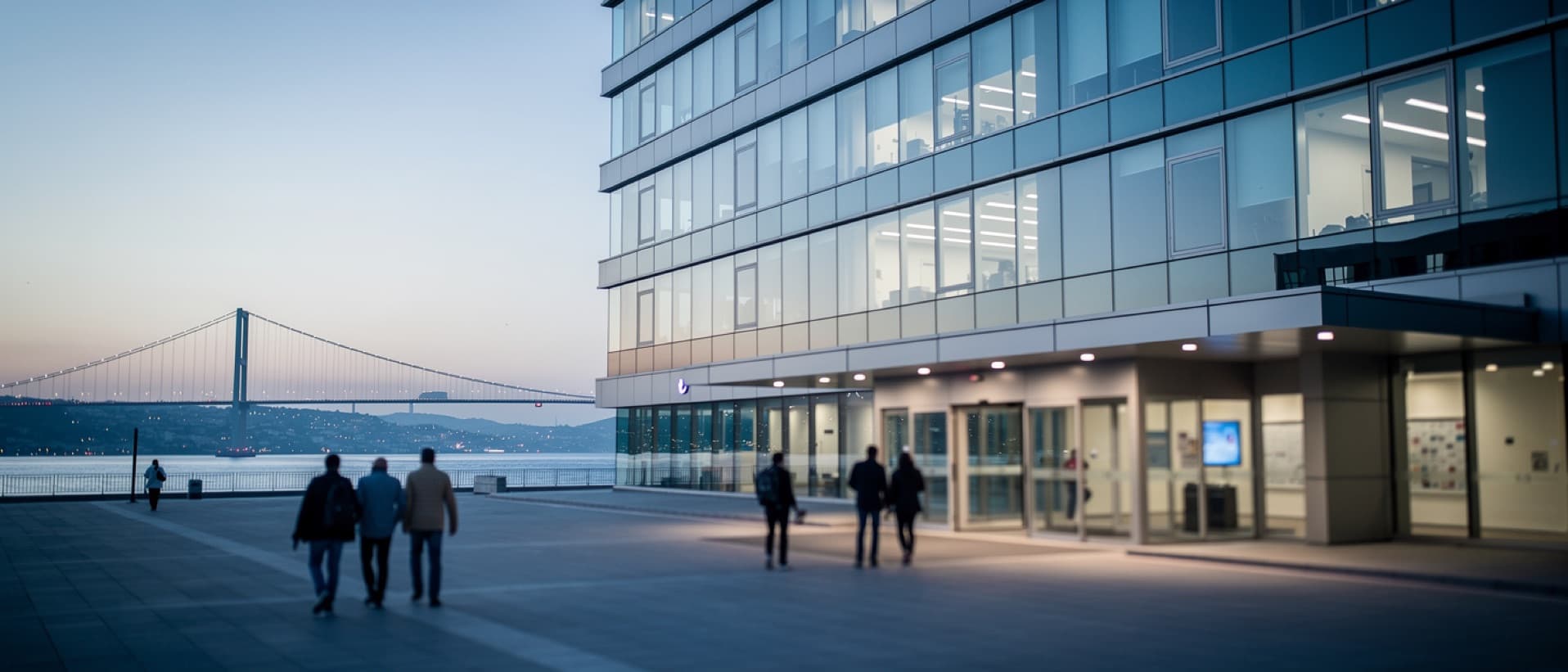 Modern Istanbul hospital at dusk beside the Bosphorus bridge, for Newsweek's World's Best Hospitals 2026 ranking
