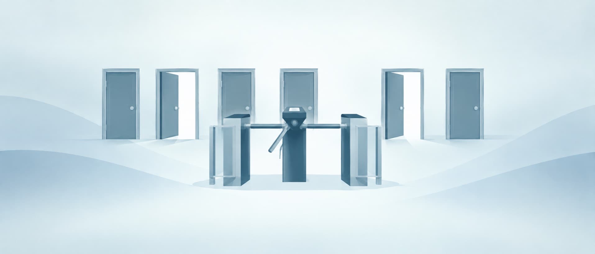 Turnstile in front of open and closed doors, for IVF age limits and eligibility rules by country