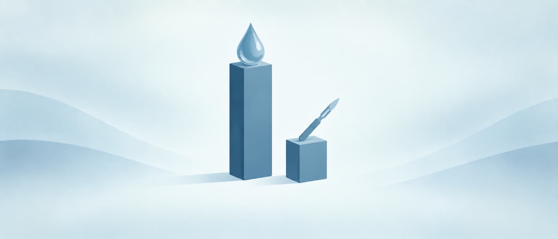 Tall bar topped by a skincare drop beside a short one with a scalpel, for plastic surgery in Korea for foreigners