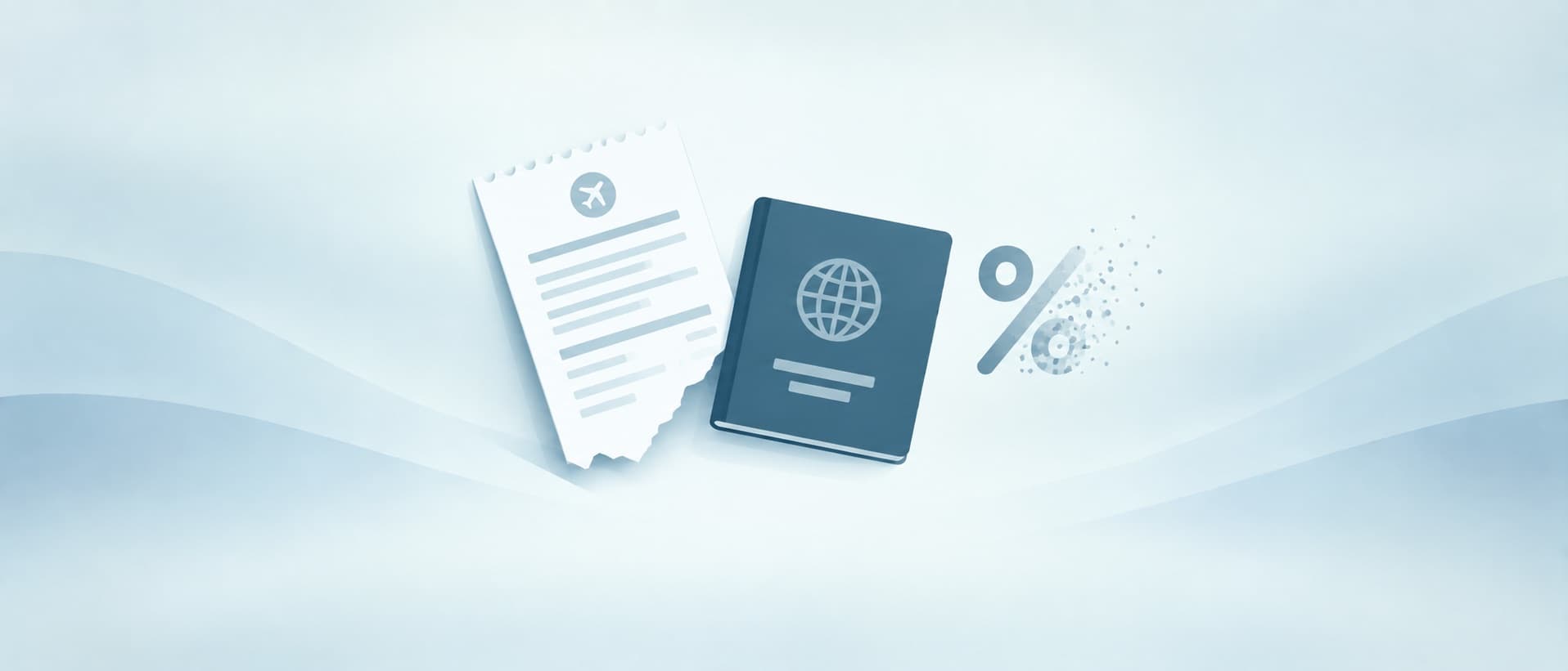 Torn receipt beside a passport and a crumbling percent sign, for Korea's tax refund on cosmetic surgery