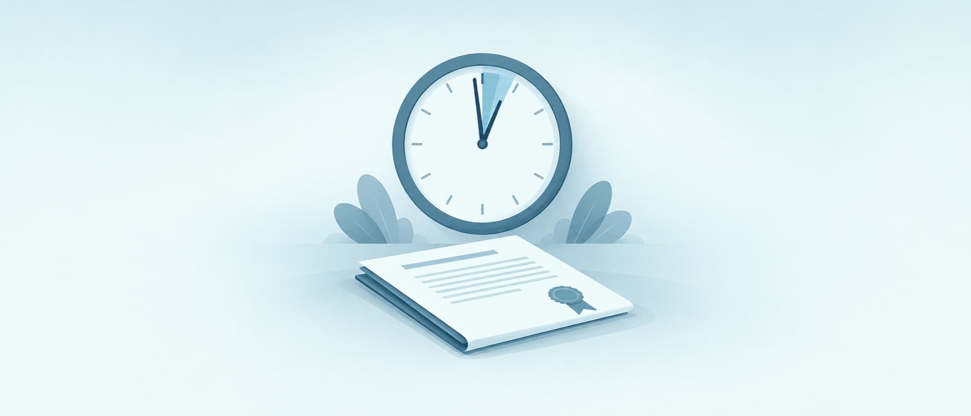 Wall clock with its hands closing on a marked segment above a sealed legal document, for medical malpractice filing deadlines