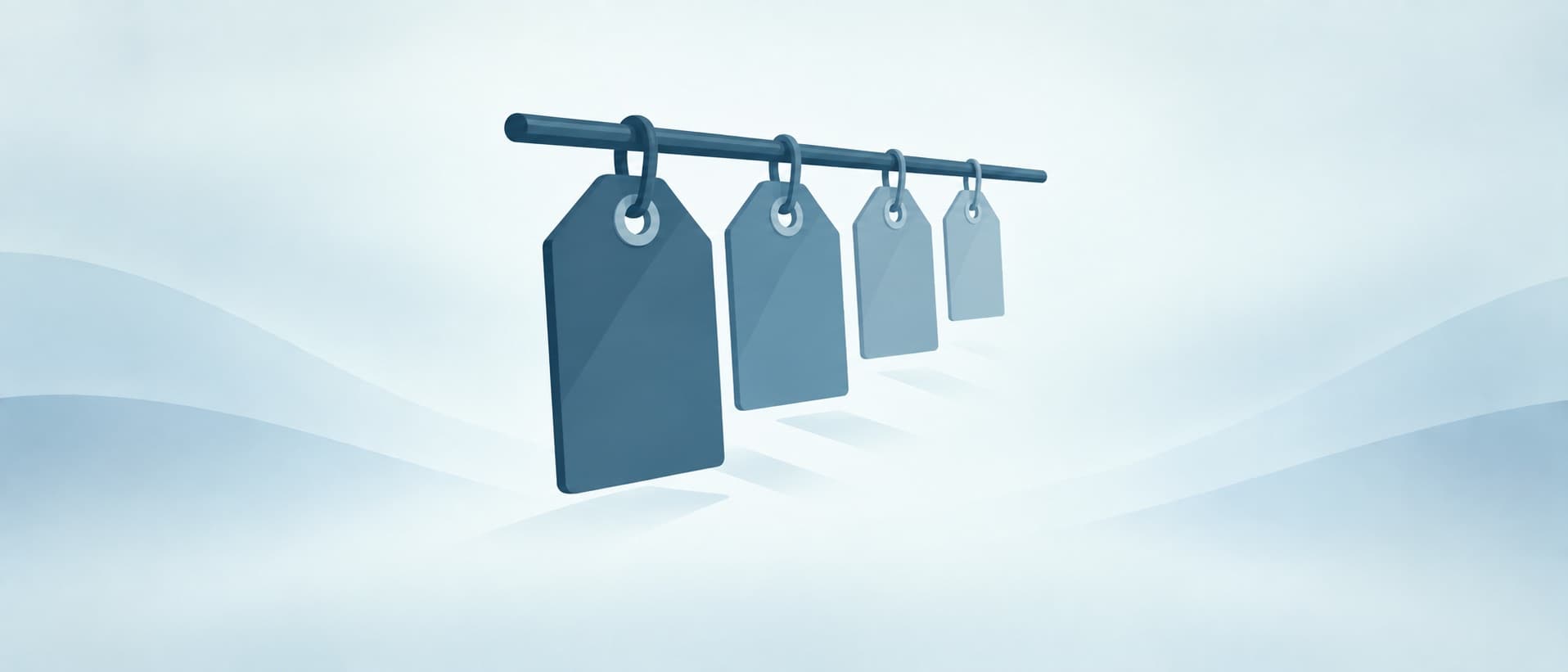 Four price tags of falling size on a rail, for hospital prices for foreigners in Thailand