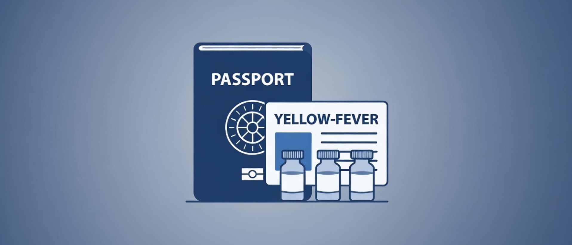 Passport, yellow fever certificate and three vaccine vials, for yellow fever vaccine price and travel vaccines cost